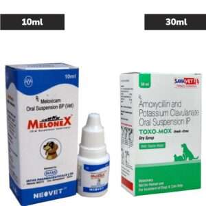 Savavet Toxo Mox Dry Syrup 30ml and Intas Melonex Oral Suspension 10ml for Dogs Combo