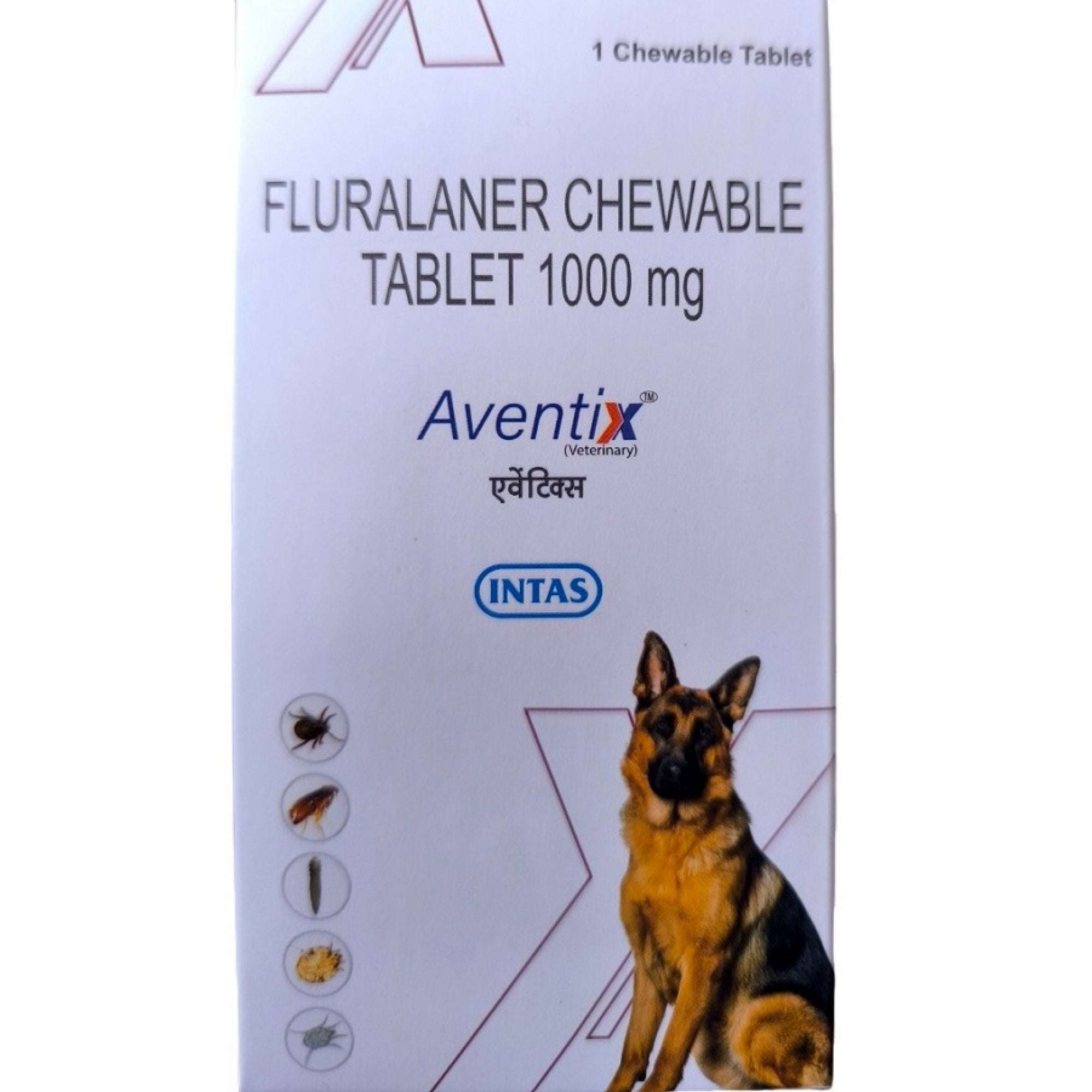 Intas Aventix 1000mg (Fluralaner) Chewable Tick & Flea Tablets for Dogs Between 20 to 40kg