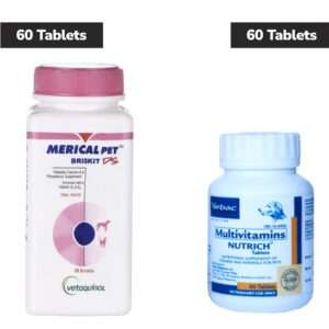 Vetoquinol Merical Pet Briskit DS Calcium Tablets (60) and Virbac Nutrich Multivitamin Tablets (60) for Dogs & Cats Combo