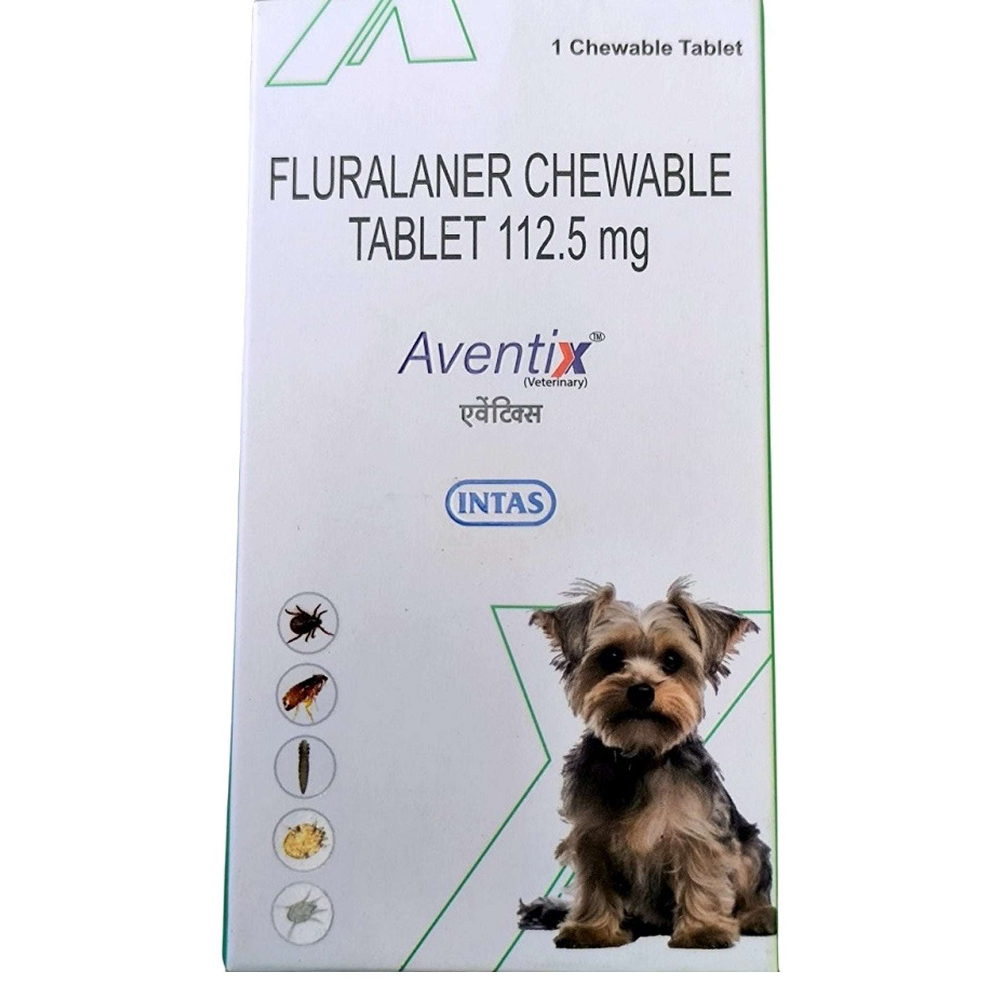Intas Aventix 112.5mg (Fluralaner) Chewable Tick & Flea Tablets for Dogs between 2 to 4.5 kg