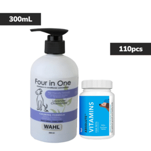 Wahl 4 in 1 Lavender Chamomile Calming Shampoo & Drools Absolute Vitamin Supplement Tablets Dog Combo