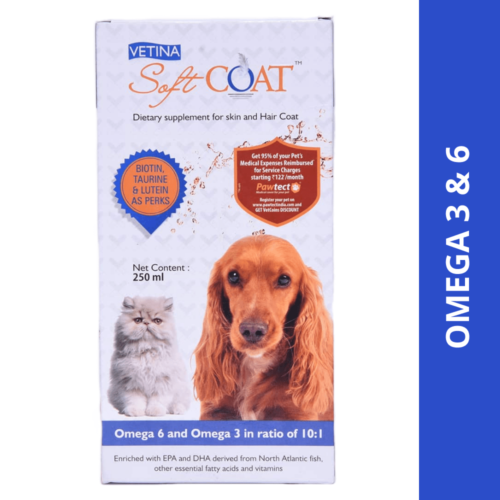 Vetina Soft Coat Dietary Supplements for Skin & Hair Coat for Dogs and Cats (250ml)