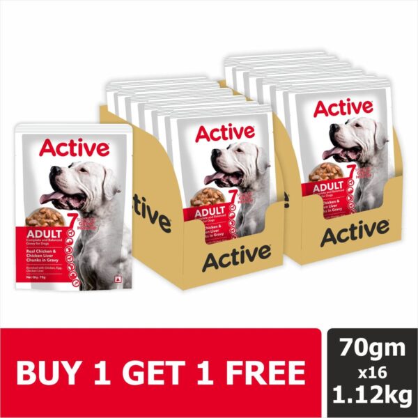 Active Real Chicken & Chicken Liver Chunks in Gravy Adult Dog Wet Food (Buy 1 Get 1)