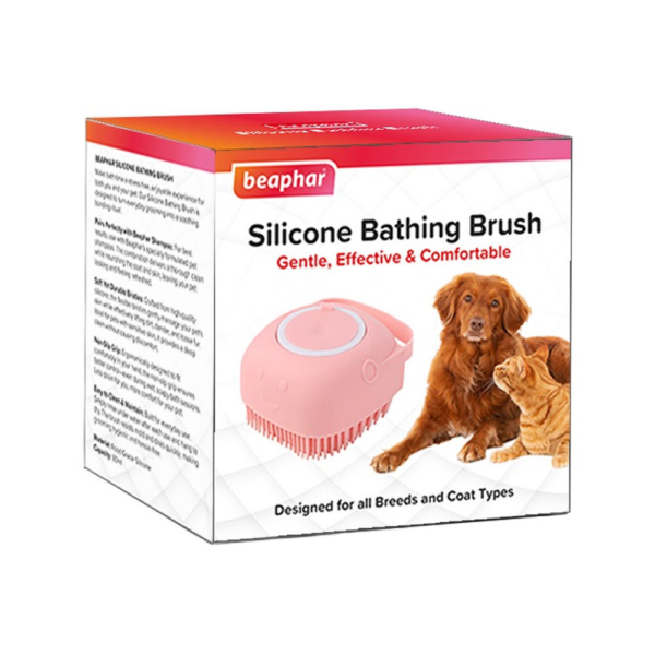 Beaphar Shampoo Bath Silicone Brush for Dogs and Cats (Pink)