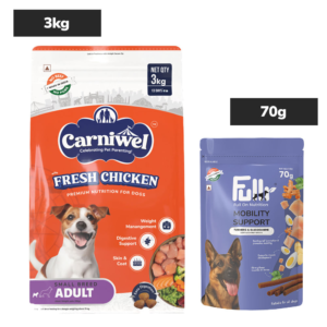 Carniwel Fresh Chicken Kibble Small Breed Adult Dog Dry Food and Fullr Mobility Support Soft and Chewy Stick Dog Treats Combo