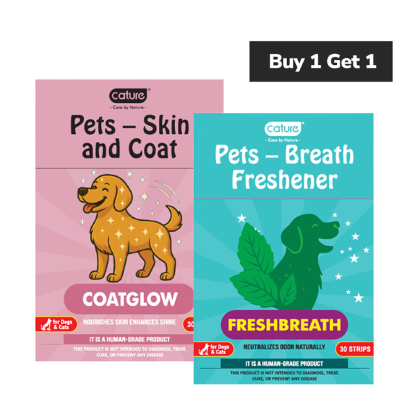 Cature Care by Nature Coatglow & Freshbreath Dissolving Oral Strips for Dogs and Cats (Buy 1 Get 1)
