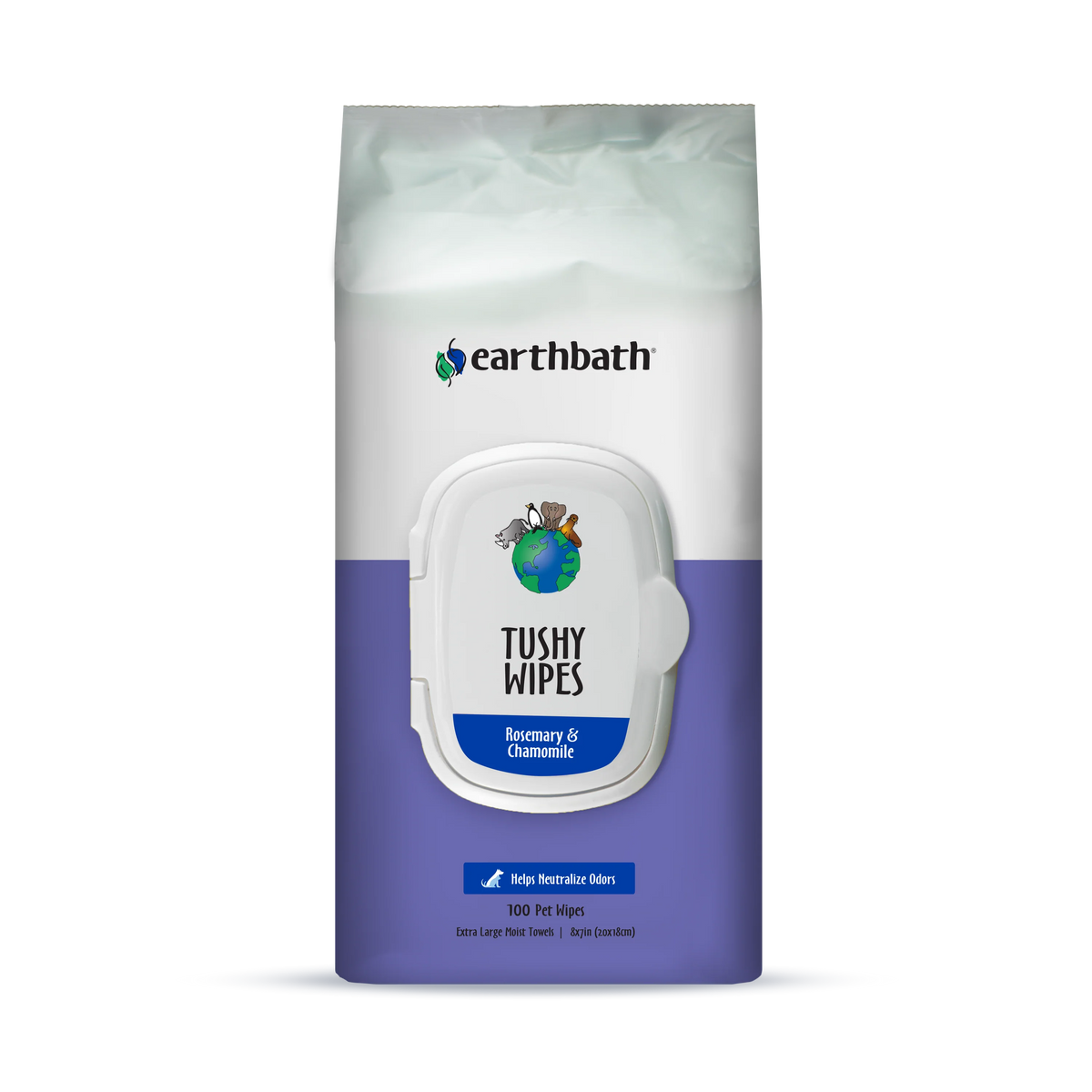 EarthBath Rosemary and Chamomile Scented Tushy Wipes for Dogs and Cats