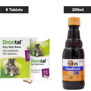 Drontal Plus Tasty Deworming Tablet for Dogs (6 Tabs) and Mankind Hepamust Liver Tonic 200ml Combo