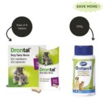 Drontal Plus Tasty Dog Deworming Tablet (pack of 6 tablets) and Venkys Gutwell Pre & Probiotics Gut Health Powder (100g) for Dogs and Cats Combo image 2