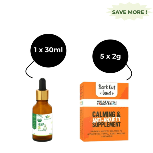 Healing Leaf Hemp Oil and Bark Out Loud Calming & Anti Anxiety Supplements for Dogs and Cats Combo