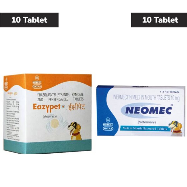 Intas Eazypet Deworming Tablet (10 Tabs) and Neomec Ivermectin Tablets 10mg (10 Tabs) for Dogs Combo