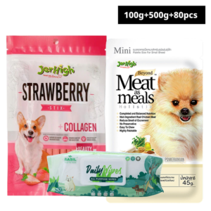 JerHigh Chicken Strawberry & Meat Dog Food & Treats with Basil Pet Wet Wipes Combo for Dogs