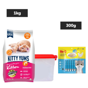 Kitty Yums Ocean Fish Kitten Dry Food, Me O Creamy Chicken Liver Cats Treats Combo