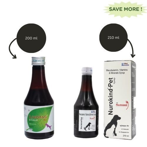 Mankind Nurokind Pet Syrup Multi Vitamin Supplement (210ml) and Intas Livotas Liver Tonic Appetite Booster for Dogs & Cats (200ml) Combo