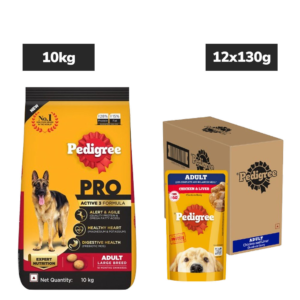 Pedigree PRO Active Adult Large Breed Dry Food, Pedigree Chicken Liver Gravy Dogs Wet Food Combo