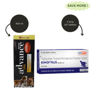 Petcare Nutricoat Advance Omega 3 + 6 Syrup for Dogs and Cats (400ml) And Savavet Kiwof Plus Dog Deworming Tablet (Pack of 10) Combo