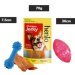 Skatrs Rugby Ball & Pet Vogue Bone Chew Toy with Henlo Chicken Jerky High Protein Treats Dog Combo image 1