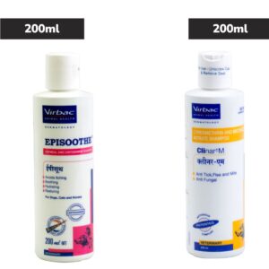 Virbac Episoothe Oatmeal Shampoo 200ml and Clinar M Anti-Tick & Flea Shampoo 200ml for Dogs Combo