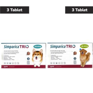 Zoetis Simparica Trio (Sarolaner) Tick & Flea Control Tablet for Dogs 10 to 20 kg (3 Tablets) and 20 to 40 kg (3 Tablets) Combo