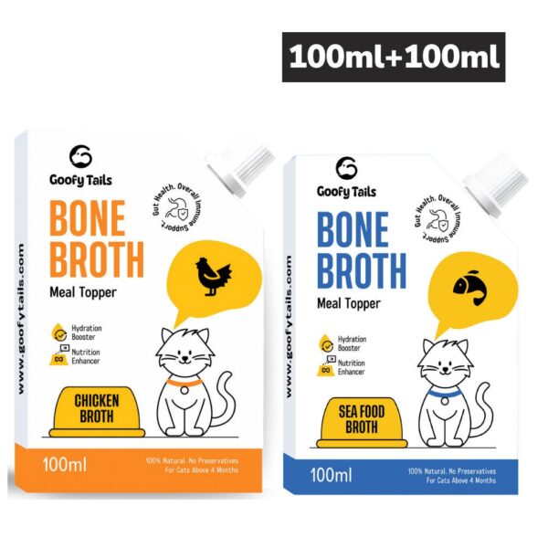 Goofy Tails Chicken Bone Broth and Seafood Bone Broth Combo for Cats
