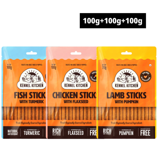 Kennel Kitchen Chicken, Flaxseed, Lamb, Pumpkin, Fish, Turmeric Combo Stick Treats Dog