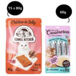 Kennel Kitchen Chicken in Jelly Wet Food and Creameroo Chicken with Mackerel Creamy Treats for Cats Combo image 1
