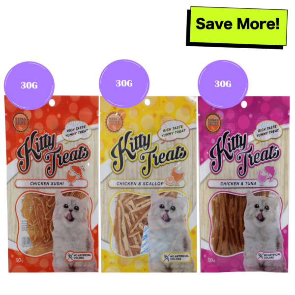 Kitty Treats Chicken Sushi, Chicken with Scallop and Soft Chicken and Tuna Cat Treats Combo