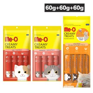 Me O Crab Creamy, Salmon Creamy and Chicken and Pumpkin Treat Combo Cat