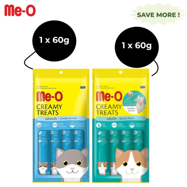 Me O Creamy Chicken & Liver and Creamy Bonito Cat Treat Combo