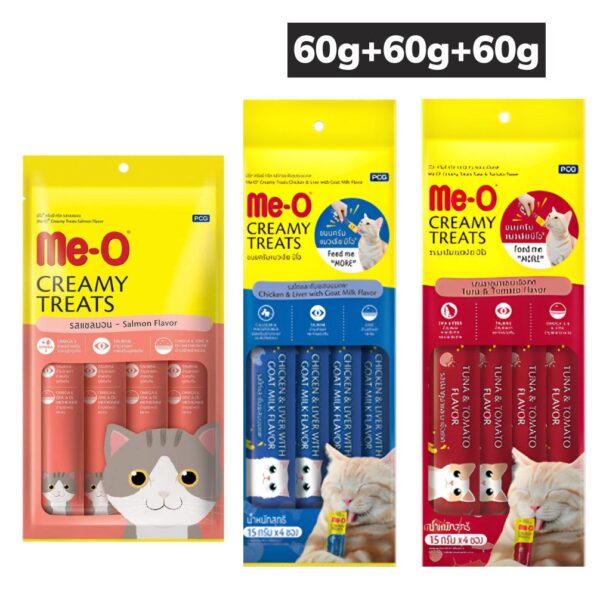 Me O Salmon, Chicken, Liver, Goat, Milk, Tuna, Tomato Combo Creamy Treats Cat
