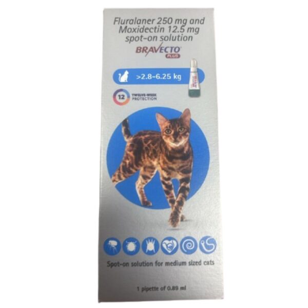 MSD Animal Health Bravecto 250mg (Fluralaner) Spot On Solution for Medium Sized Cats