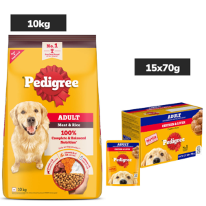 Pedigree Adult Dog Food Combo |Meat & Rice Dry & Chicken & Liver Wet