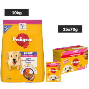 Pedigree Puppy Dog Food Combo |Chicken & Milk Dry & Chicken & Liver Wet