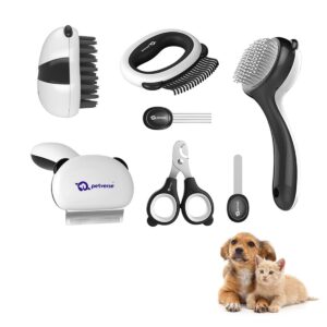 Petverse 7 in 1 Professional Deshedding, Detangling & Nail Care Kit for Dogs & Cats