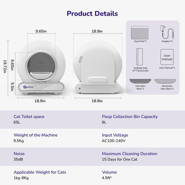 Petverse Pro Automatic Litter Box for Cats (White)