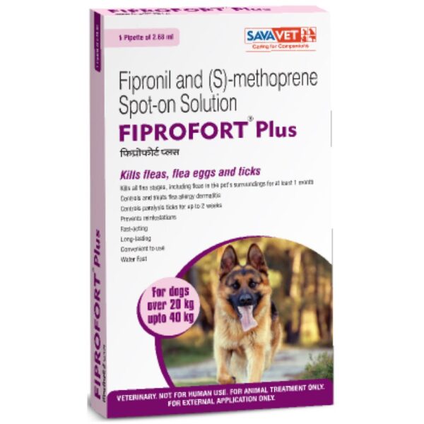 Savavet Fiprofort Plus (Fipronil) Tick & Flea Control Spot On for (20 to 40kg) Dogs