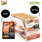 Sheba Fish with Sasami Premium Cat Wet Food and Sheba Chicken Flavour Irresistible All Life Stage Cat Dry Food Combo image 1