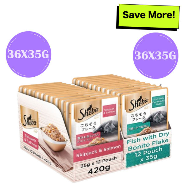 Sheba Skipjack Salmon Fish Mix and Fish with Dry Bonito Flake Cat Wet Food Combo Gallery 2 - Fifozone