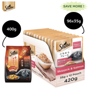 Sheba Skipjack & Salmon Fish Mix Cat Wet Food and Chicken Flavour Irresistible All Life Stage Cat Dry Food Combo