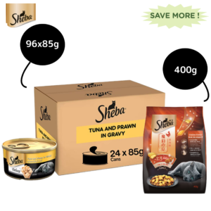 Sheba Tuna Fillet & Whole Prawns in Gravy Premium Cat Wet Food and Chicken Flavour Irresistible All Life Stage Cat Dry Food Combo