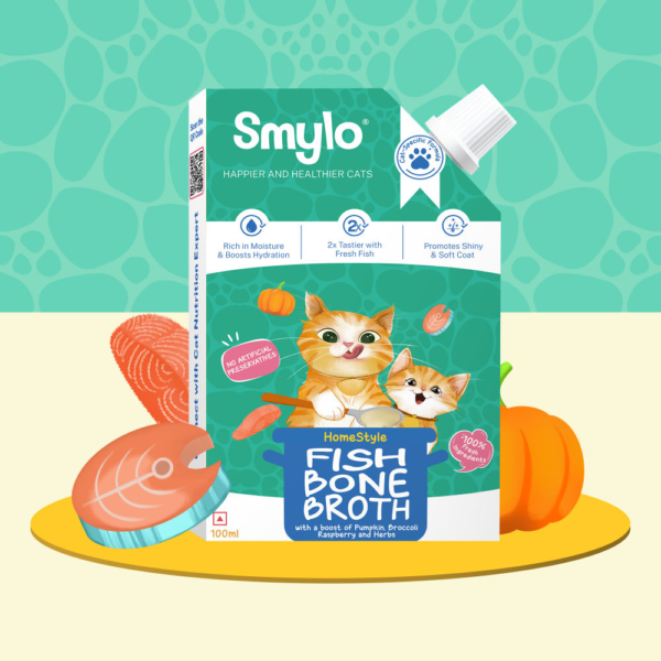 Smylo Hydration Rich Fish with Pumpkin, Broccoli and Raspberry Bone Broth for Cats