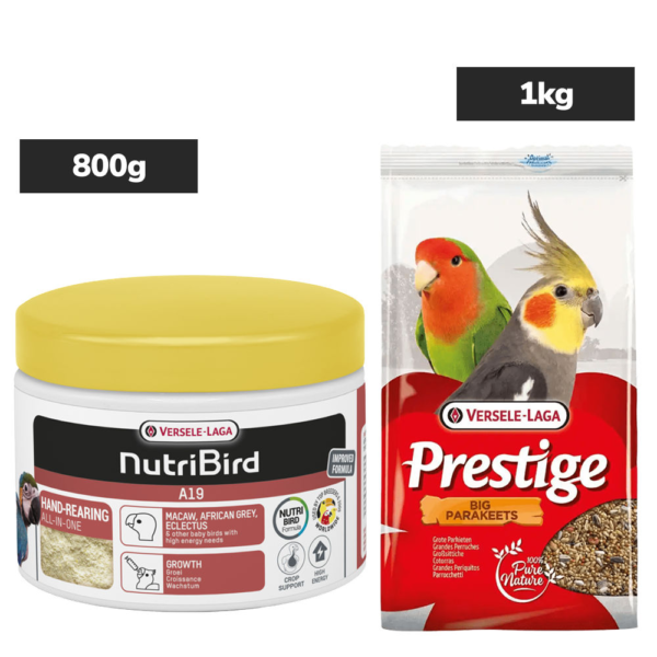 Versele Laga Nutribird A19 Supplement and Prestige Food For Big Parakeets and Birds Combo