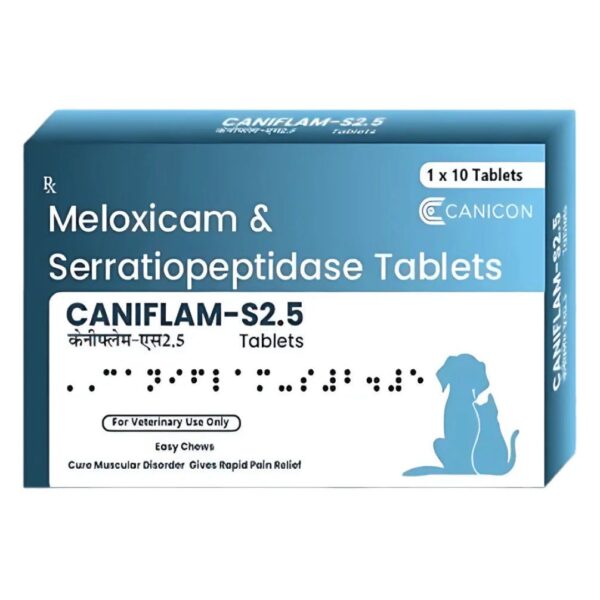 Wellcon Caniflam S 2.5mg Tablet (Meloxicam & Serratiopeptidase) for Dogs and Cats
