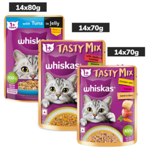 Whiskas Adult Wet Cat Food Combo |Chicken, Tuna & Seafood (Jelly & Gravy)