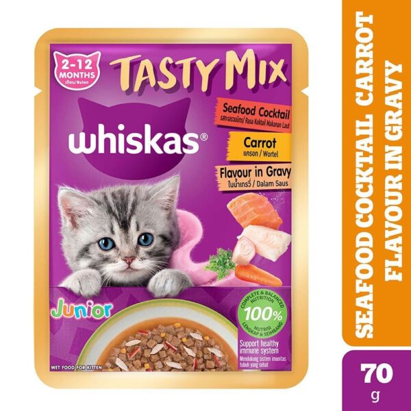 Whiskas Tasty Mix Seafood Cocktail Carrot Gravy Kitten Cat Wet Food