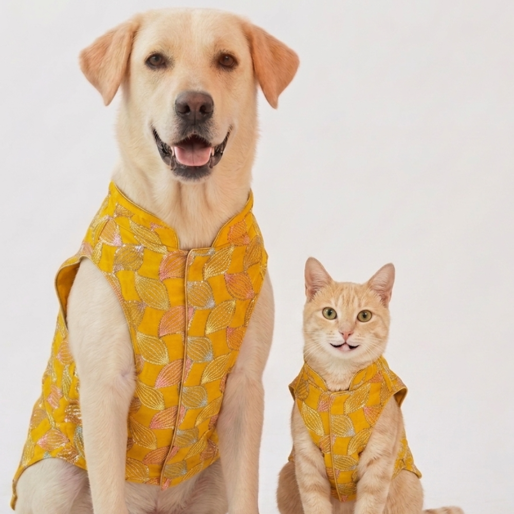 Skatrs Maharaja Handcrafted Sherwani for Dogs and Cats (Sunshine Gold)
