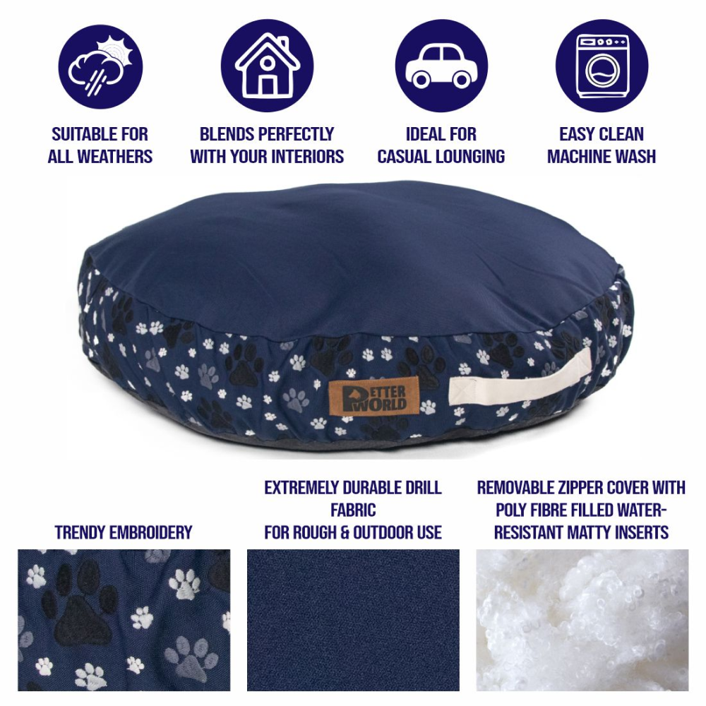 Petter World Indoor Artisanal Round Cushioned Bed with Washable Cover for Dogs and Cats (Ensign Blue) image 4