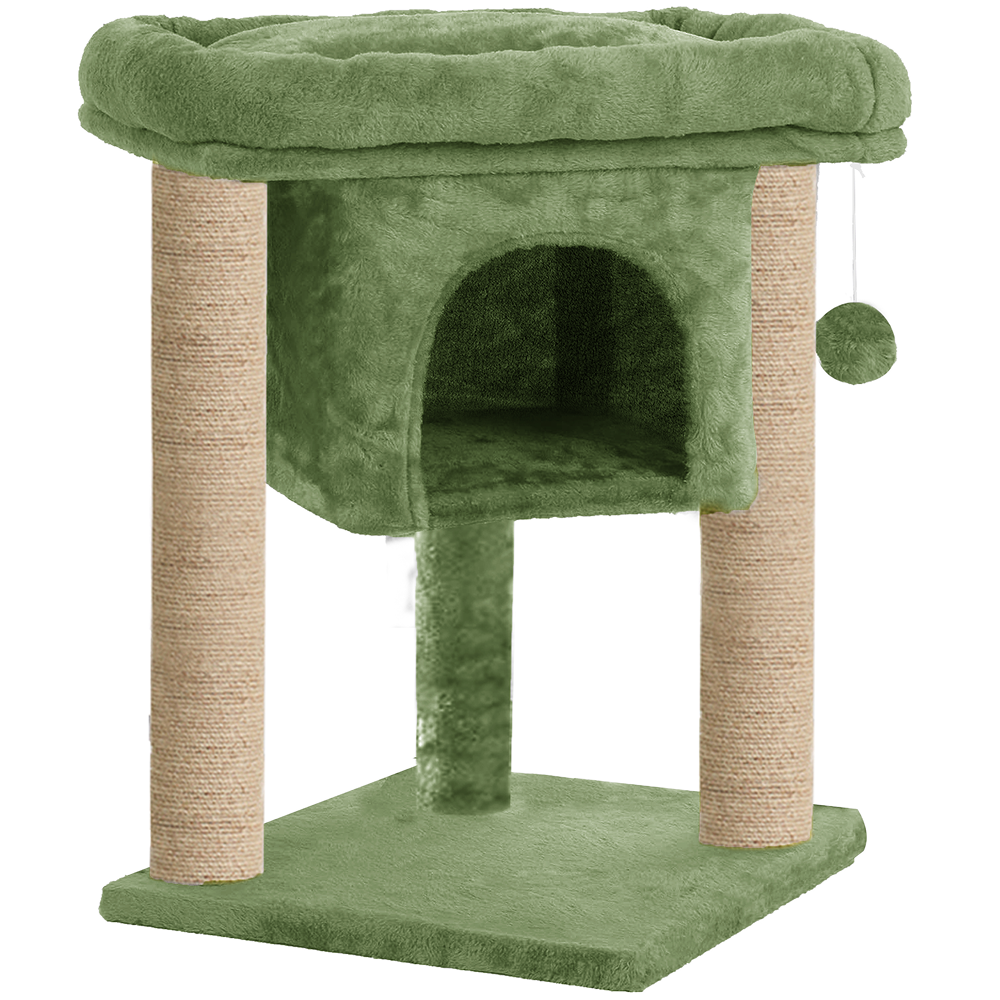Furrlovers Cat & Kitten Scratching Post Activity Tree with Plush Fur, Jute Rope & Detachable Bed (Green) image 1