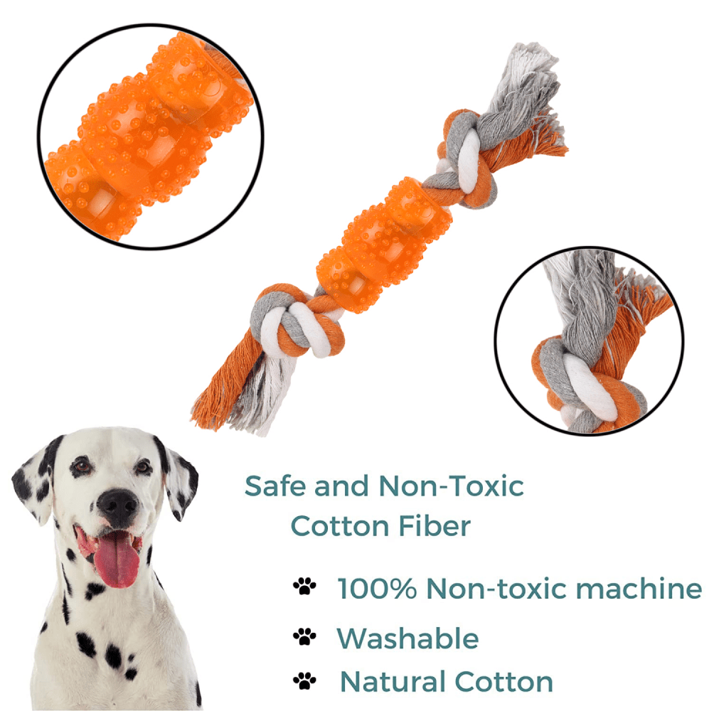 Basil Cotton Rope Rubber Chew Toy with Hard TPR Centre for Dogs (Orange) image 5
