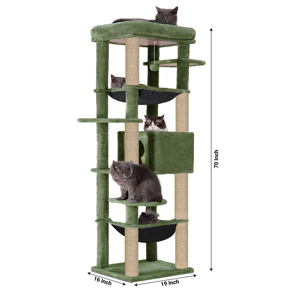 Furrlovers Multilevel Cat Climbing Tower with Top Bed and Multiple Seats (Green) image 8